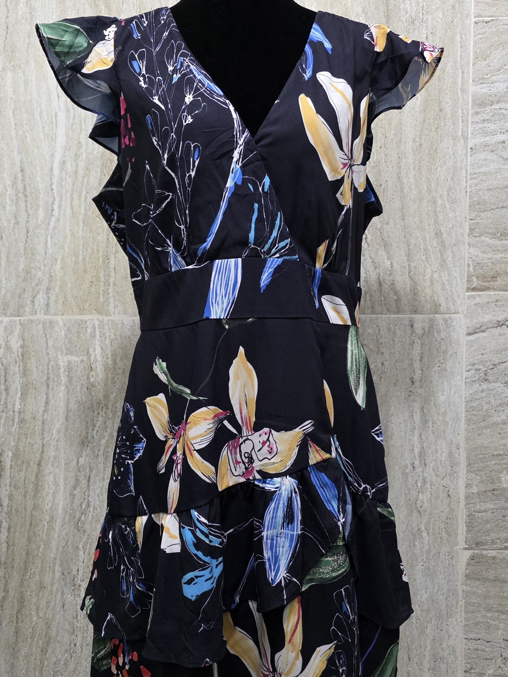 Parker Black Floral Mini Dress with Yellow, Blue & Green Accents